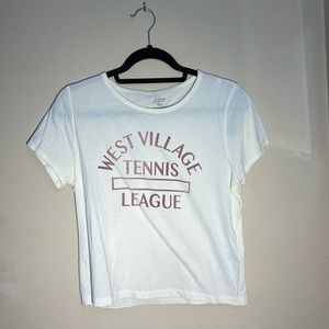 NWT J. Crew graphic tshirt cream w mauve print open neck w cap sleeves sz medium